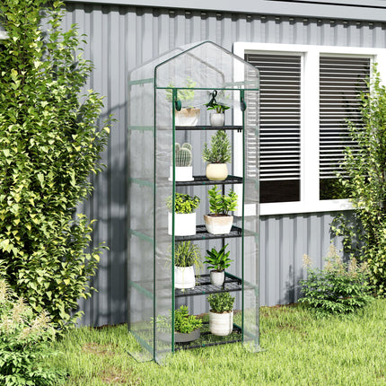 5 Tier Portable Greenhouse with Transparent PVC Cover and Metal Frame - Green