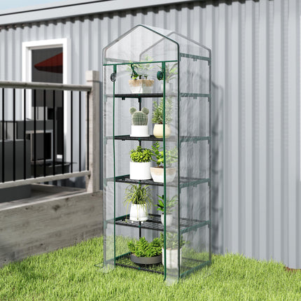 5 Tier Portable Greenhouse with Transparent PVC Cover and Metal Frame - Green
