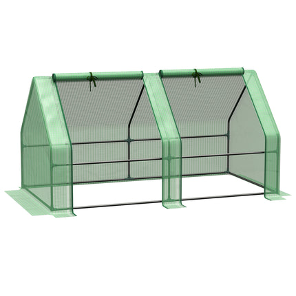 Portable Mini Greenhouse with Steel Frame and PE Cover Garden Tunnel - Green