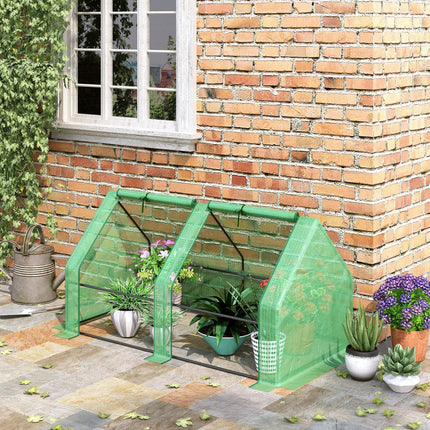 Portable Mini Greenhouse with Steel Frame and PE Cover Garden Tunnel - Green