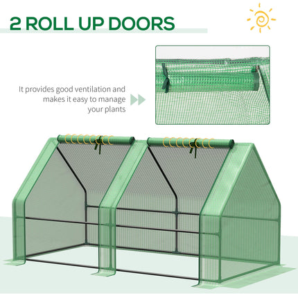 Portable Mini Greenhouse with Steel Frame and PE Cover Garden Tunnel - Green