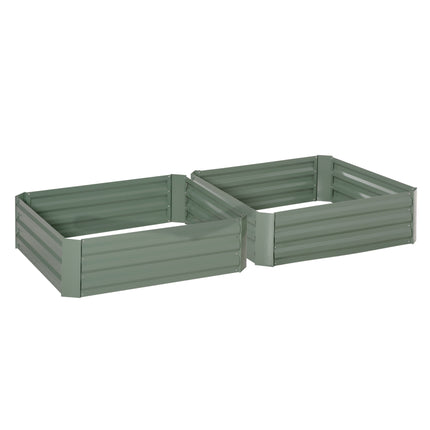 Set of 2 Raised Garden Beds 100x100x30cm Open Bottom Galvanised Planters - Green