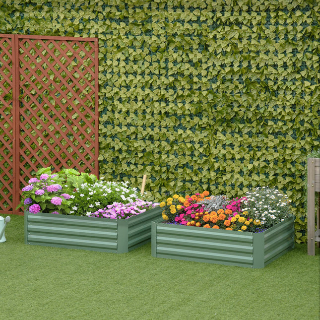 Set of 2 Raised Garden Beds 100x100x30cm Open Bottom Galvanised Planters - Green