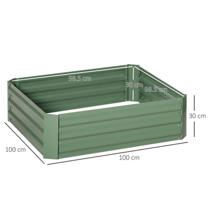 Set of 2 Raised Garden Beds 100x100x30cm Open Bottom Galvanised Planters - Green