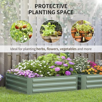 Set of 2 Raised Garden Beds 100x100x30cm Open Bottom Galvanised Planters - Green