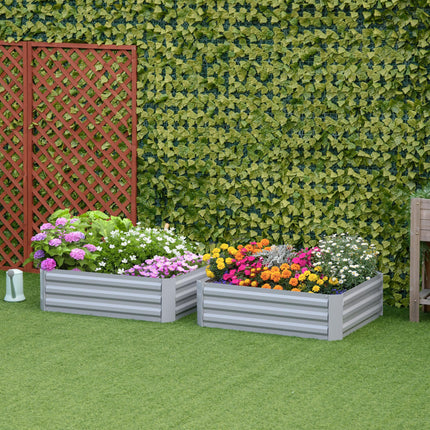 Set of 2 Raised Garden Beds 1m x 1m x 0.3m with Galvanized Steel Frame - Grey