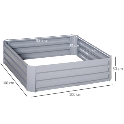Set of 2 Raised Garden Beds 1m x 1m x 0.3m with Galvanized Steel Frame - Grey