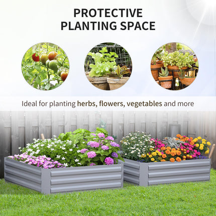 Set of 2 Raised Garden Beds 1m x 1m x 0.3m with Galvanized Steel Frame - Grey