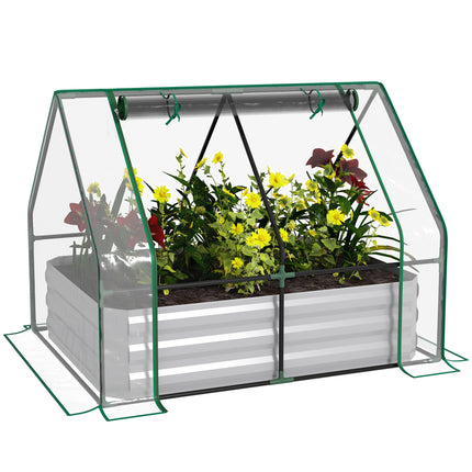 Raised Garden Bed with Greenhouse Cover, Steel Planter Box 127x95x92cm - Grey