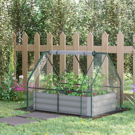 Raised Garden Bed with Greenhouse Cover, Steel Planter Box 127x95x92cm - Grey