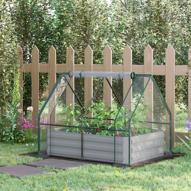 Raised Garden Bed with Greenhouse Cover, Steel Planter Box 127x95x92cm - Grey