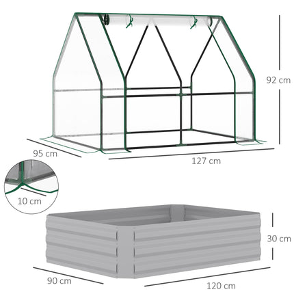 Raised Garden Bed with Greenhouse Cover, Steel Planter Box 127x95x92cm - Grey