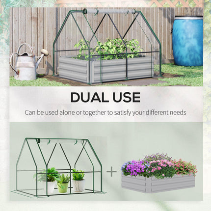 Raised Garden Bed with Greenhouse Cover, Steel Planter Box 127x95x92cm - Grey