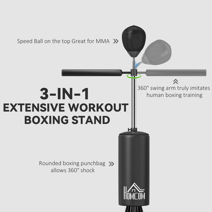155-205cm 3-IN-1 Freestanding Boxing Punching Bag Stand, Boxing Speed Trainer Wi