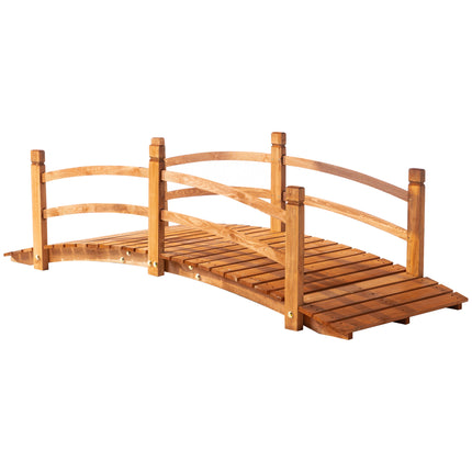 6FT Wooden Garden Bridge with Safety Railings, Classic Arc Footbridge for Stream