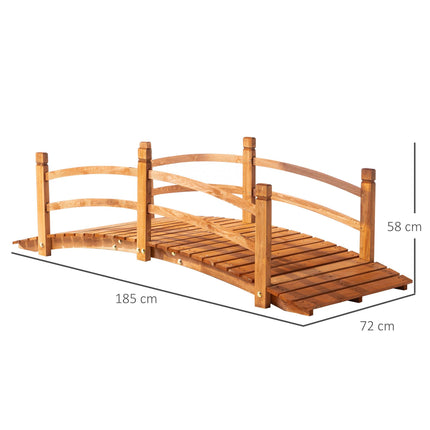 6FT Wooden Garden Bridge with Safety Railings, Classic Arc Footbridge for Stream