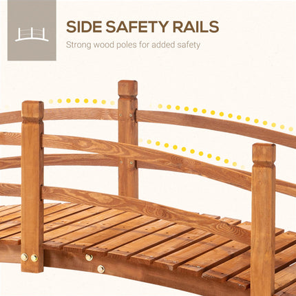 6FT Wooden Garden Bridge with Safety Railings, Classic Arc Footbridge for Stream