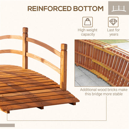 6FT Wooden Garden Bridge with Safety Railings, Classic Arc Footbridge for Stream