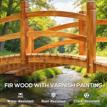 6FT Wooden Garden Bridge with Safety Railings, Classic Arc Footbridge for Stream