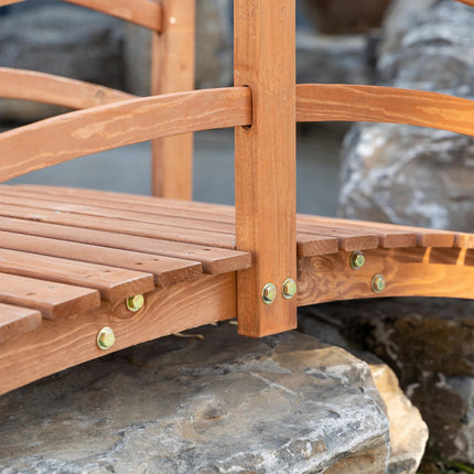 6FT Wooden Garden Bridge with Safety Railings, Classic Arc Footbridge for Stream