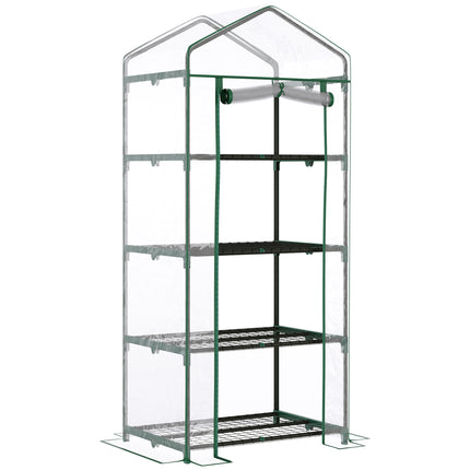 4 Tier Portable Metal Frame Greenhouse with Clear PVC Cover - Green