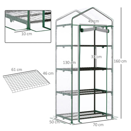 4 Tier Portable Metal Frame Greenhouse with Clear PVC Cover - Green
