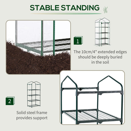4 Tier Portable Metal Frame Greenhouse with Clear PVC Cover - Green