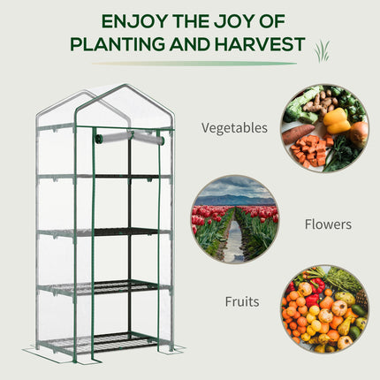 4 Tier Portable Metal Frame Greenhouse with Clear PVC Cover - Green