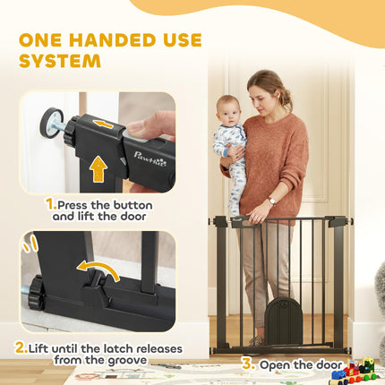 Pet Safety Gate Barrier 75-82 cm Pressure Fit with Small Door, Auto Close & Double Locking for Doorways and Hallways - Black