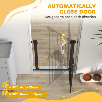 Pet Safety Gate Barrier 75-82 cm Pressure Fit with Small Door, Auto Close & Double Locking for Doorways and Hallways - Black
