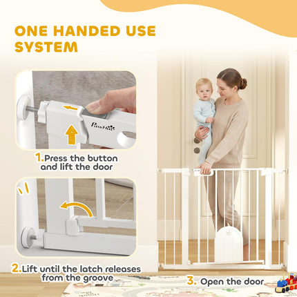 Dog Gate with Cat Flap, Pressure Fit Safety Barrier 75-103 cm, Auto Close, Double Locking - White