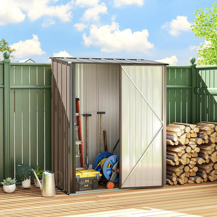 5 x 3 ft Metal Garden Storage Shed with Lockable Door - Brown