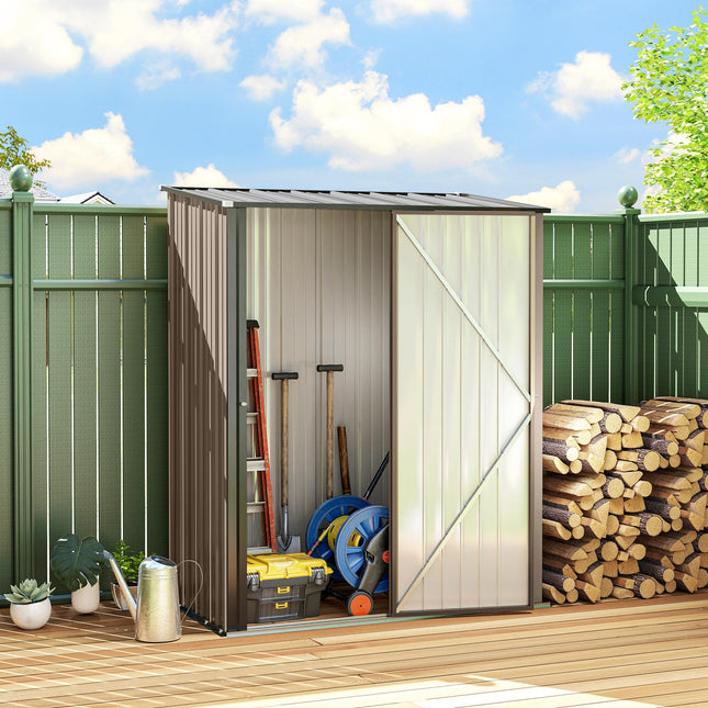5 x 3 ft Metal Garden Storage Shed with Lockable Door - Brown