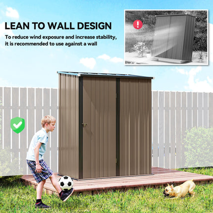 5 x 3 ft Metal Garden Storage Shed with Lockable Door - Brown