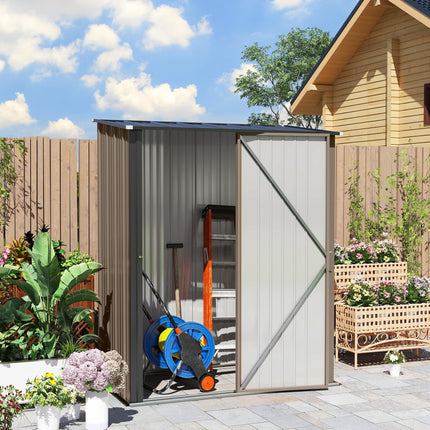 5 x 3 ft Metal Garden Storage Shed with Lockable Door - Brown