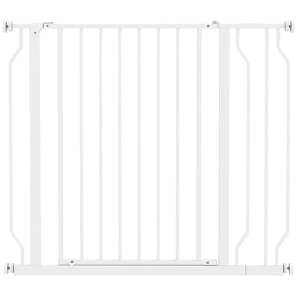 Wide Adjustable Dog Safety Gate with Door for Doorways, Hallways & Staircases - White
