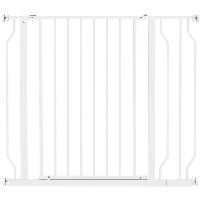 Wide Adjustable Dog Safety Gate with Door for Doorways, Hallways & Staircases - White
