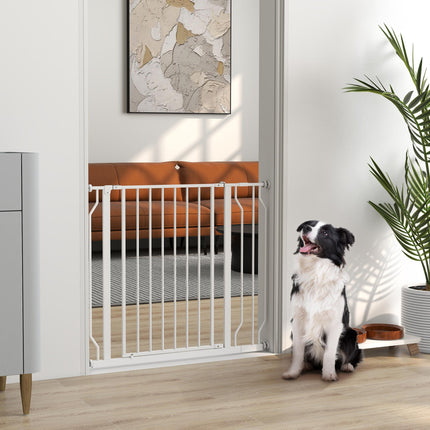 Wide Adjustable Dog Safety Gate with Door for Doorways, Hallways & Staircases - White