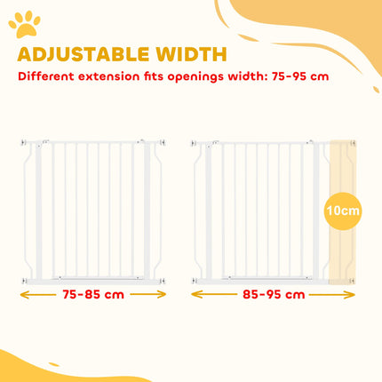 Wide Adjustable Dog Safety Gate with Door for Doorways, Hallways & Staircases - White