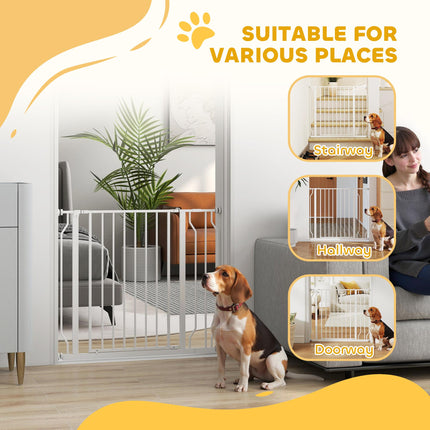 Wide Adjustable Dog Safety Gate with Door for Doorways, Hallways & Staircases - White