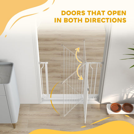 Wide Adjustable Dog Safety Gate with Door for Doorways, Hallways & Staircases - White