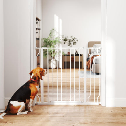 Wide Adjustable Dog Safety Gate with Door for Doorways, Hallways & Staircases - White