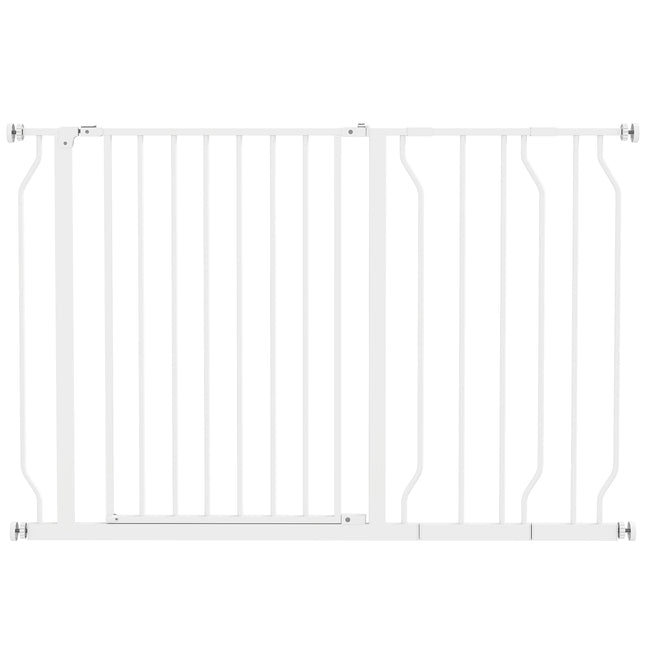 Expandable Pressure-Mounted Dog Gate with Door 75-115cm for Hallways & Staircases - White