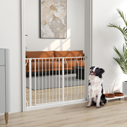 Expandable Pressure-Mounted Dog Gate with Door 75-115cm for Hallways & Staircases - White