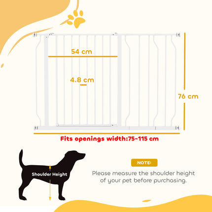 Expandable Pressure-Mounted Dog Gate with Door 75-115cm for Hallways & Staircases - White