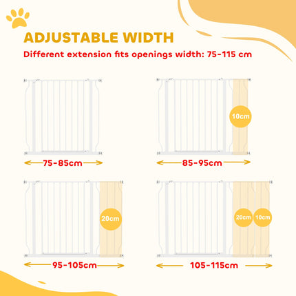 Expandable Pressure-Mounted Dog Gate with Door 75-115cm for Hallways & Staircases - White