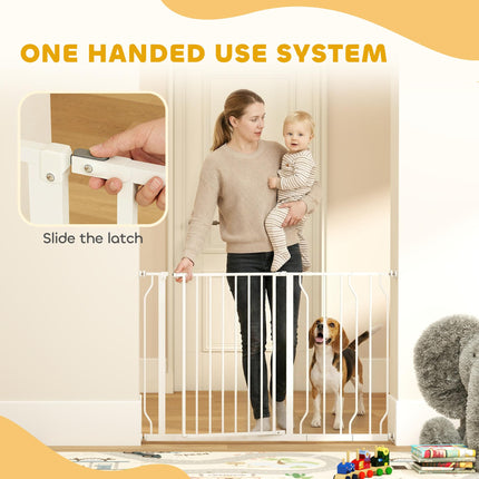 Expandable Pressure-Mounted Dog Gate with Door 75-115cm for Hallways & Staircases - White