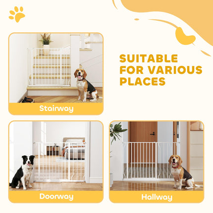 Expandable Pressure-Mounted Dog Gate with Door 75-115cm for Hallways & Staircases - White
