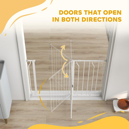 Expandable Pressure-Mounted Dog Gate with Door 75-115cm for Hallways & Staircases - White
