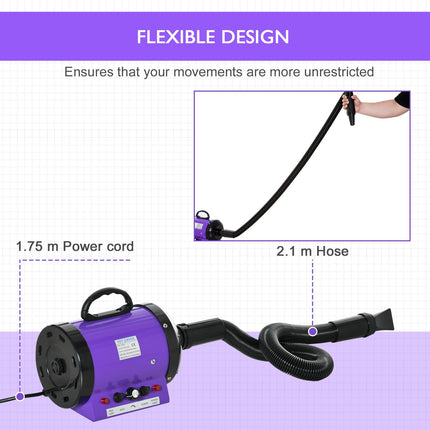 Dog Hair Dryer Pet Grooming Blaster Dryer Blower Adjustable Temperature Speed Wi